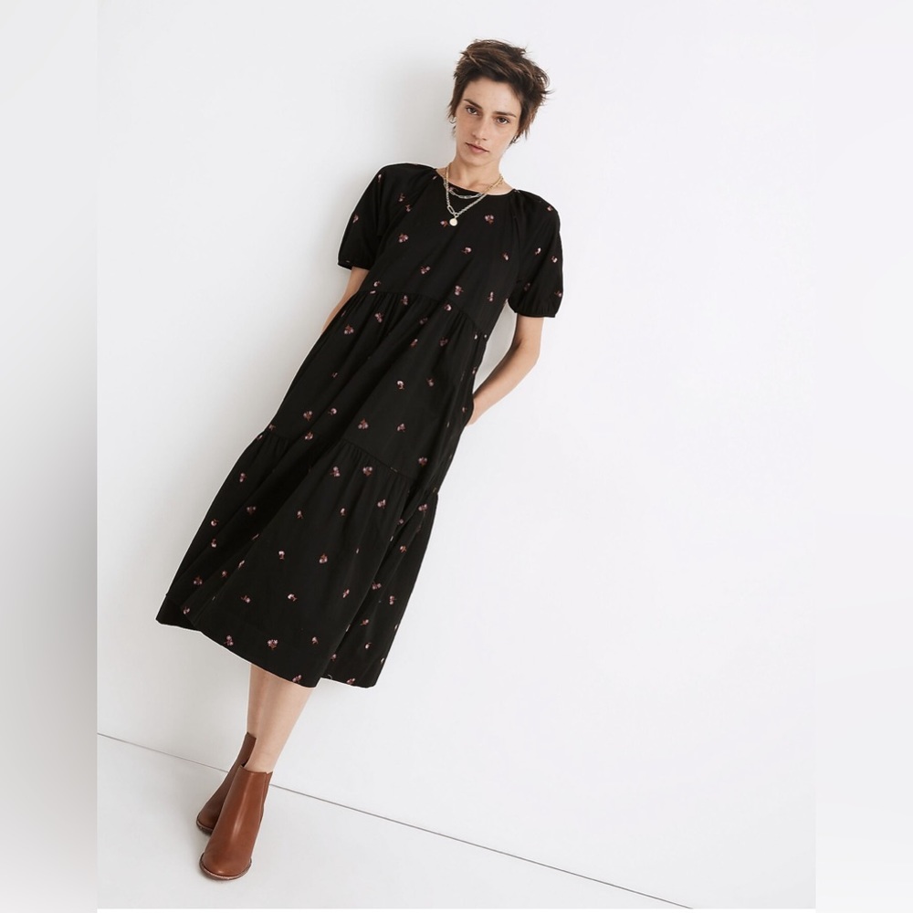 Madewell Short-Sleeve Cattail Tiered Dress in Amie Floral